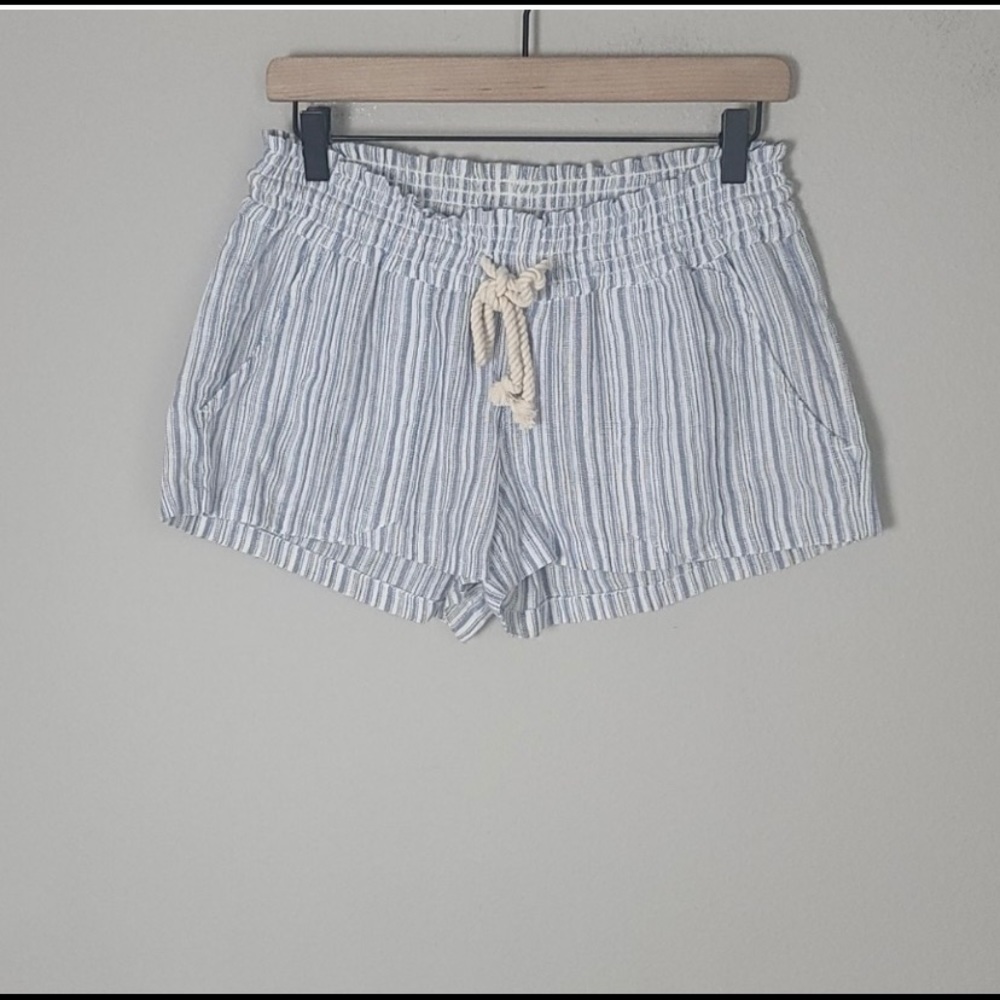 Roxy Blue and White Striped Linen Shorts in EUC